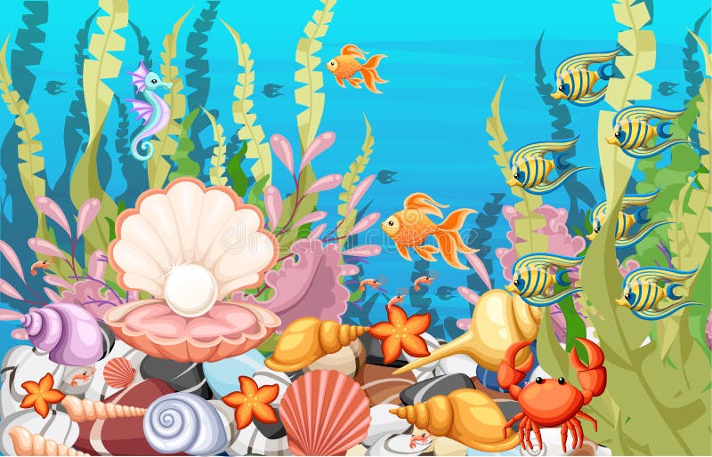 Under the Sea Background Marine Life Landscape - the Ocean and Underwater  World with Different Inhabitants. for Print, Crea Stock Illustration -  Illustration of color, flora: 103741201