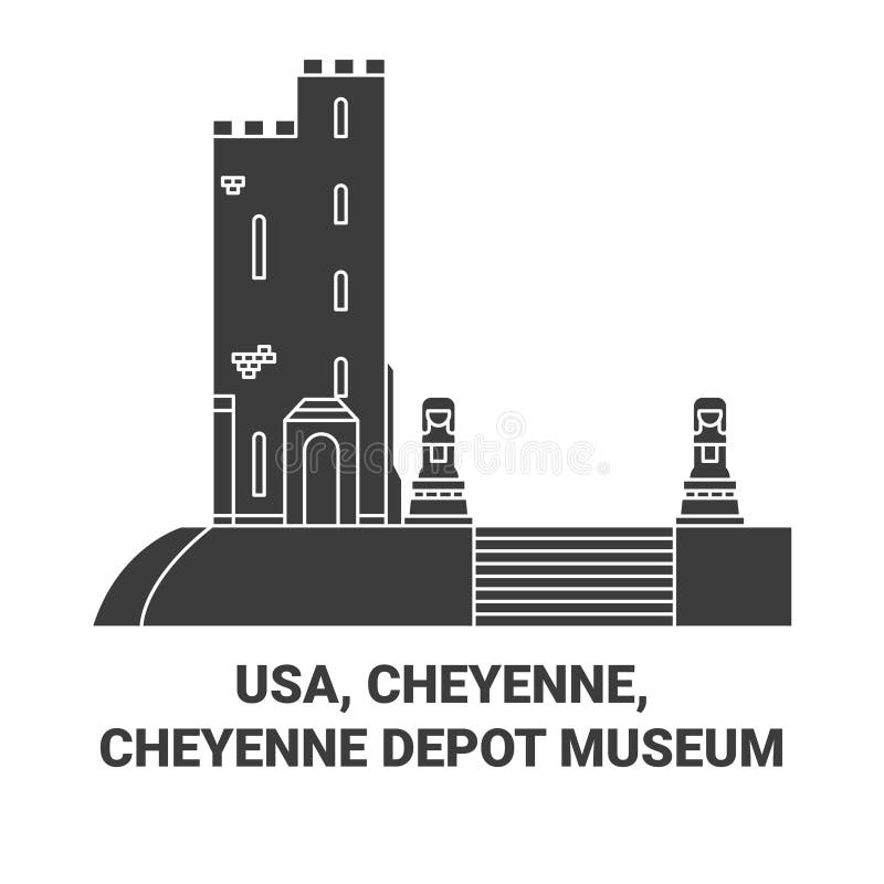 Usa, Cheyenne, Cheyenne Depot Museum travel landmark line vector illustration