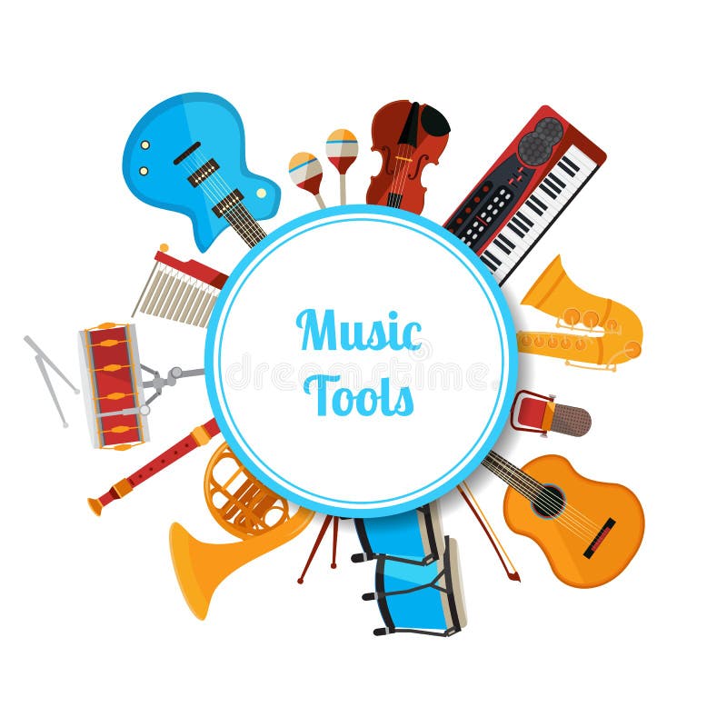 Vector Cartoon Musical Instruments Circle with Place for Text Stock ...