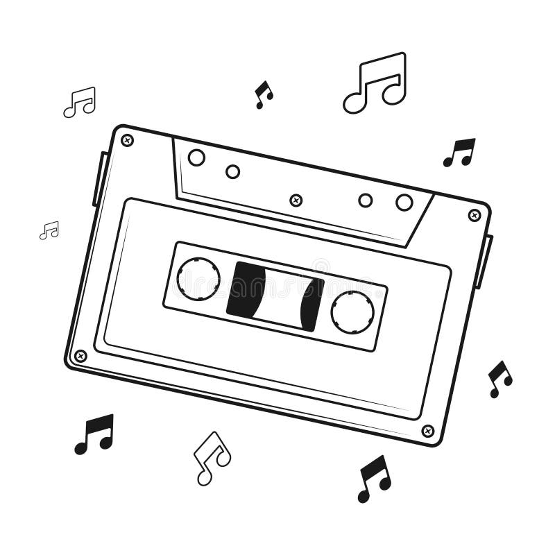 Cassette Tape Line Art, with Tone Icon, Vector Stock Vector ...