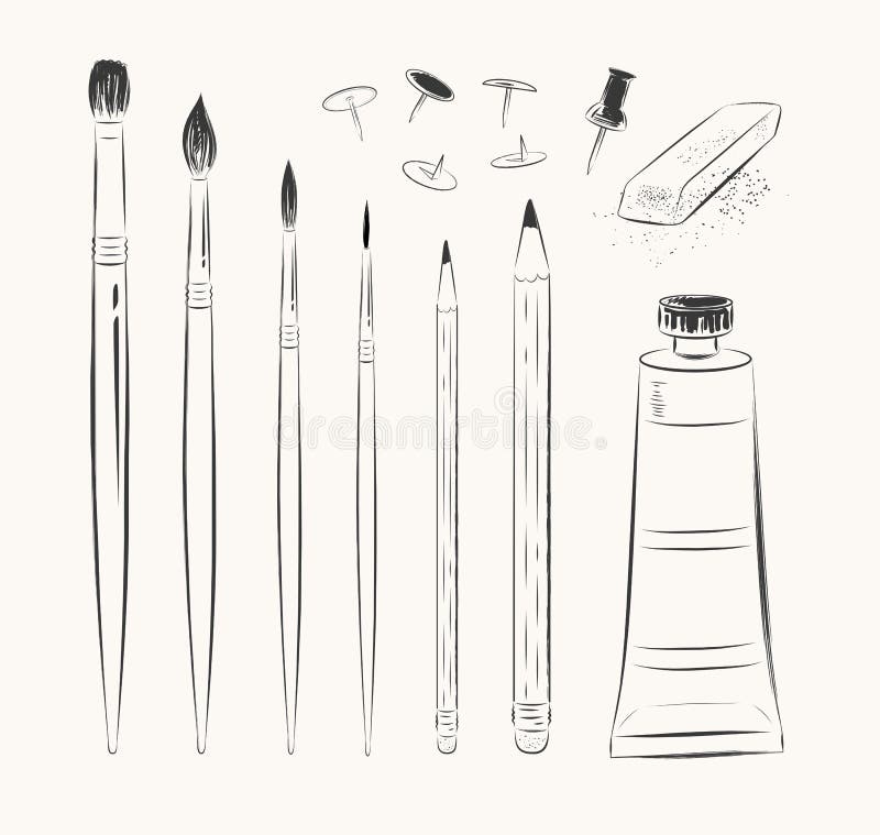 Vector set of art tools stock vector. Illustration of rough - 52308322