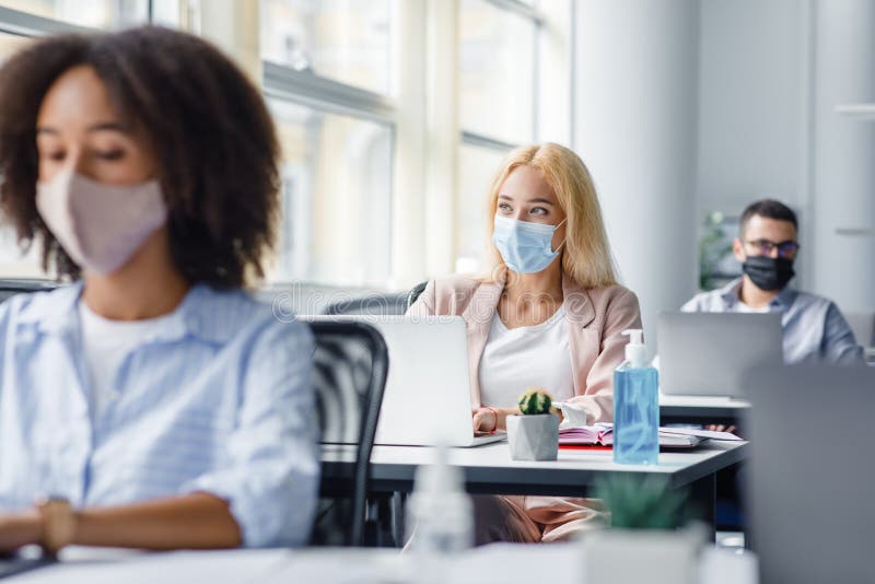 Workers at Desks in Busy Creative Office Stock Image - Image of african ...