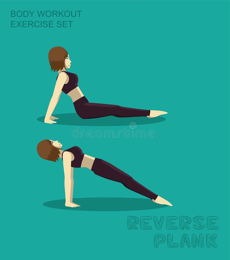 Reverse Plank Workout Exercise Set Manga Cartoon Vector