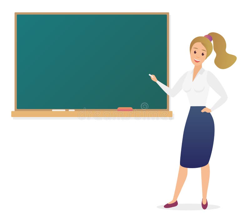 Young Woman Teacher In Front Of Chalkboard Stock Vector - Illustration ...