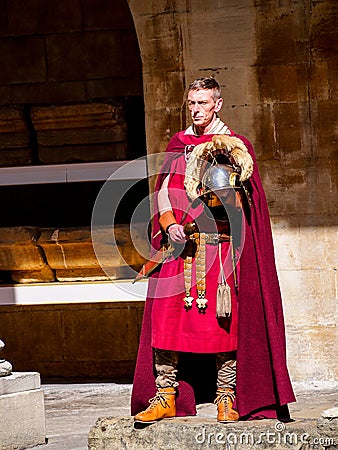 Actor In Roman Soldier Costume At History Site Roman Bath, UK Editorial ...