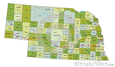 Detailed Editable Political Map With Separated Layers. Nebraska ...