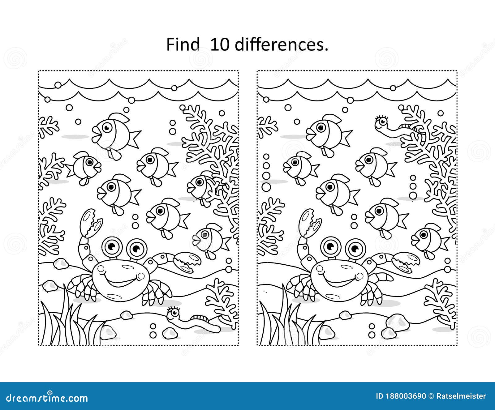 Find 10 Differences Underwater Life Scene Stock Vector - Illustration ...