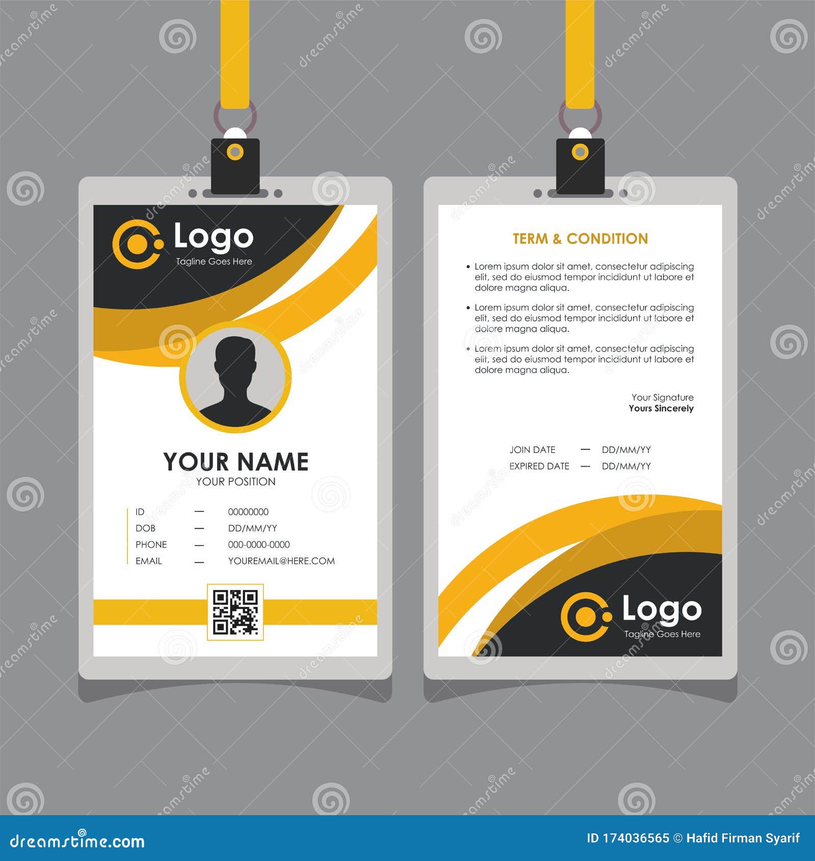 Abstract Curve Yellow Id Card Design Template Vector Stock Vector ...