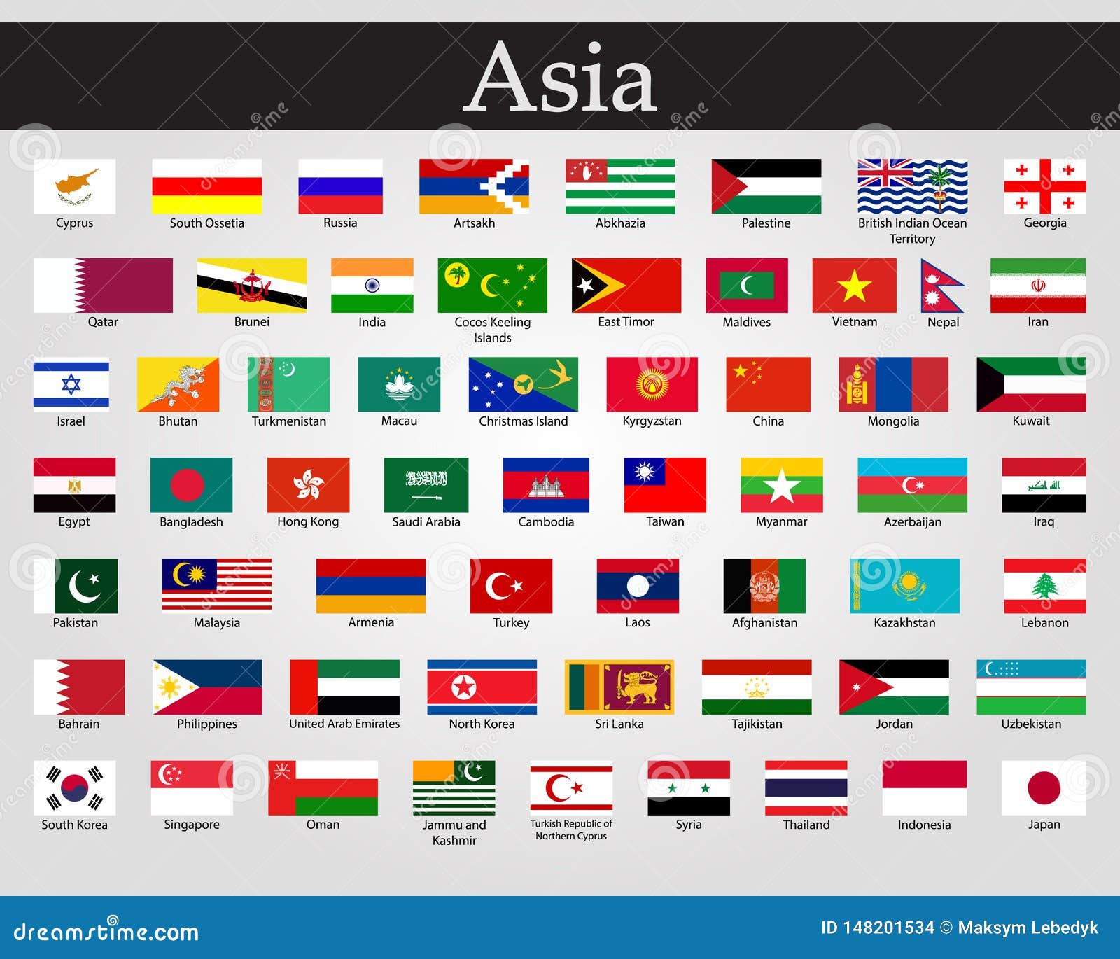 All Flags of Asia. Vector Illustration. World Flags Stock Illustration ...