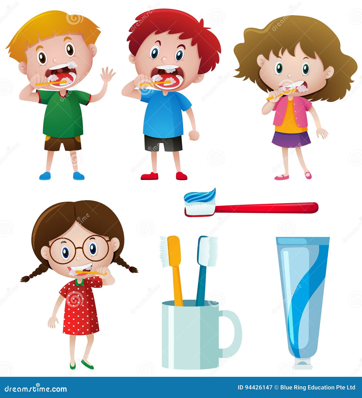 Boys and Girls Brushing Teeth Stock Vector - Illustration of object ...