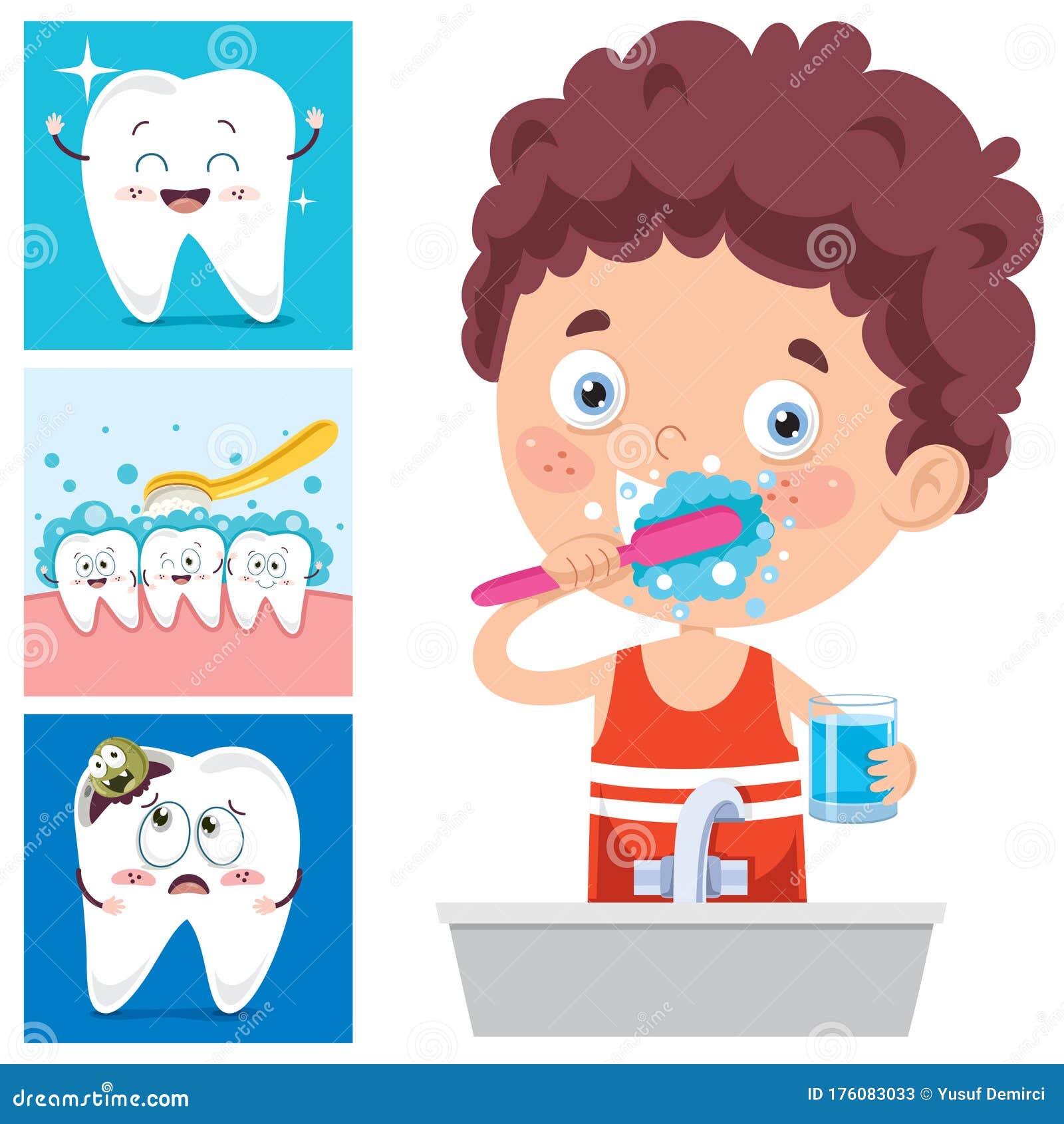 Brushing Teeth Concept with Cartoon Character Stock Vector ...