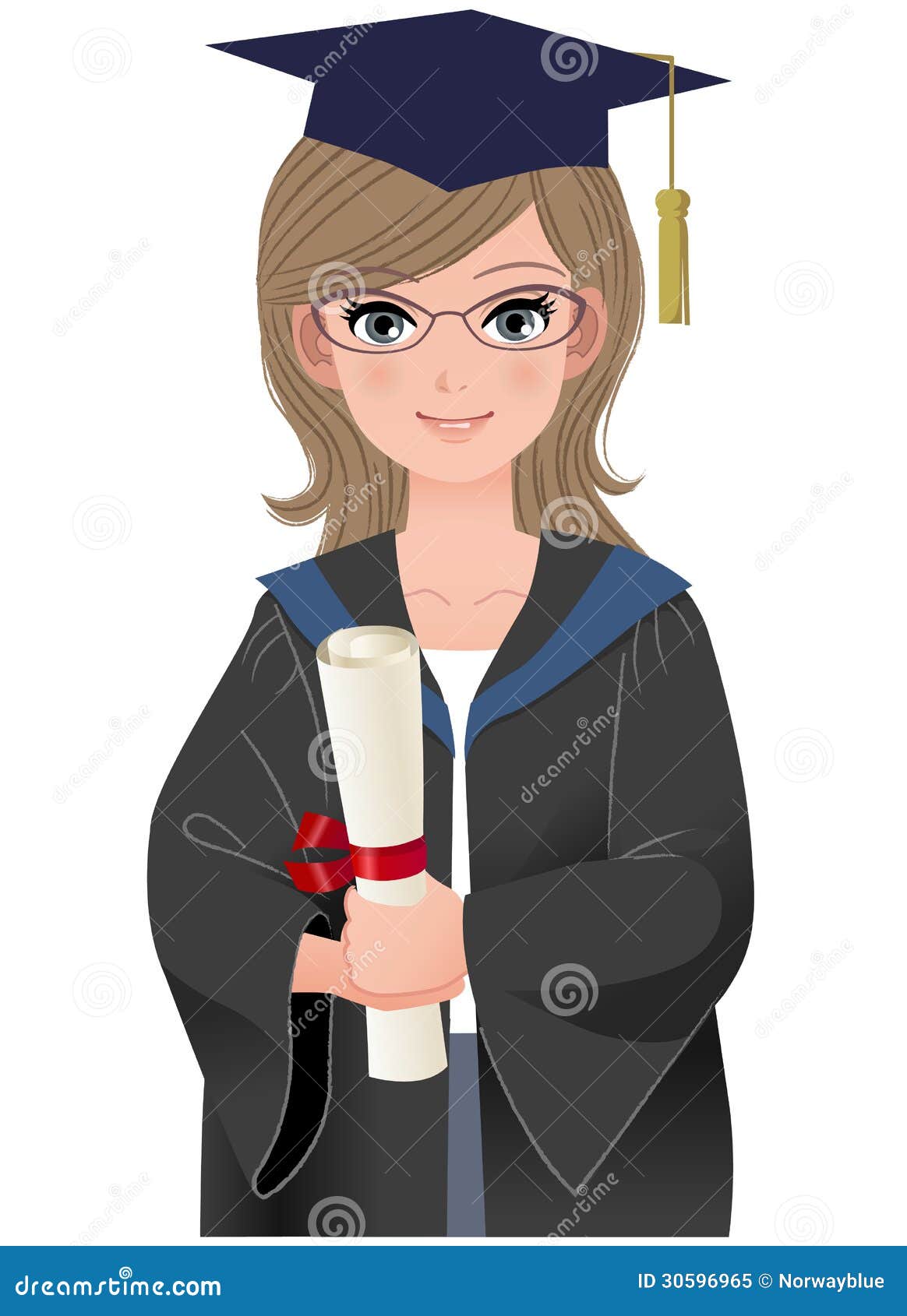 Cute Female Graduate In Academic Dress Cartoon Vector | CartoonDealer ...