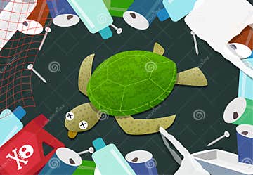 Dead Turtle in Pile of Garbage at Ocean Pollution Stock Vector ...