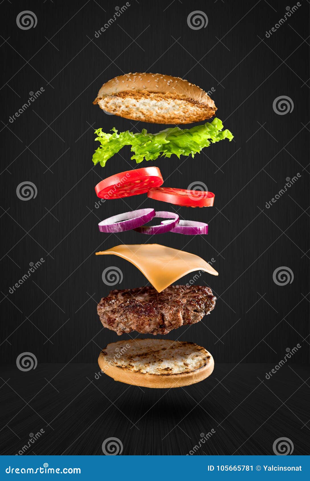 Delicious flying hamburger stock image. Image of layer - 105665781