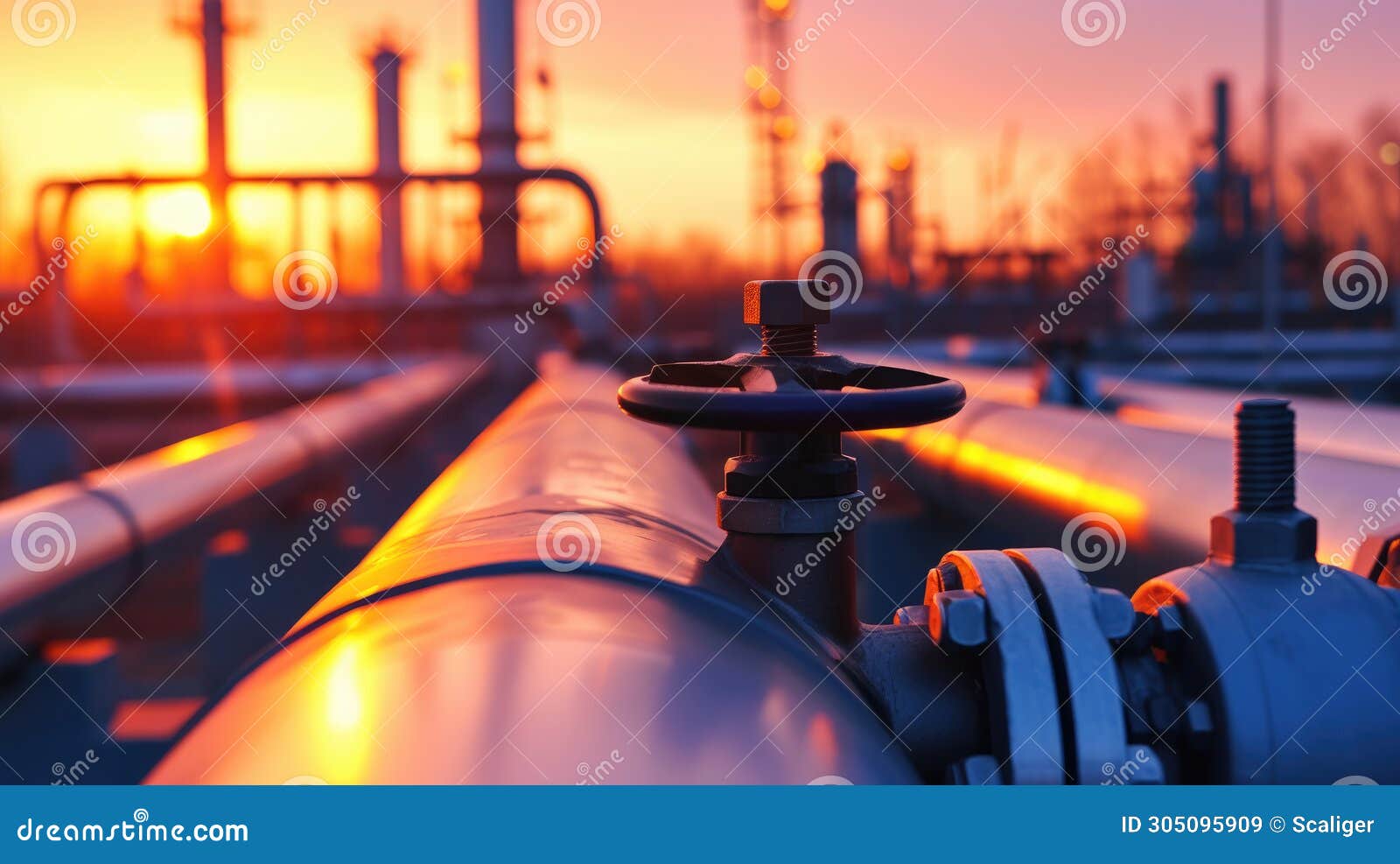 Factory Pipeline At Sunset, Natural Gas And Oil Pipes Of Refinery Plant ...