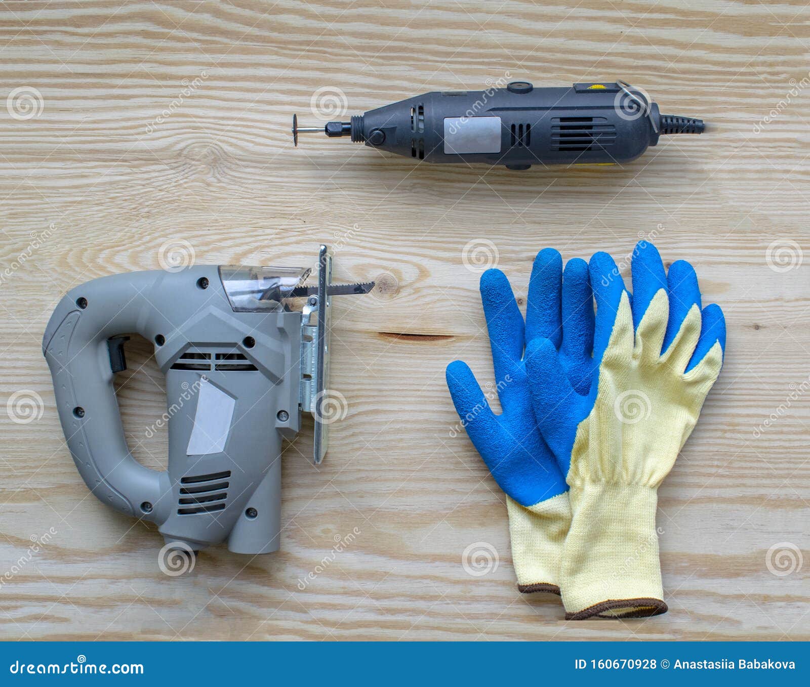 Flatlay Repair Tools on a Wooden Background. Toolbox with Gloves ...