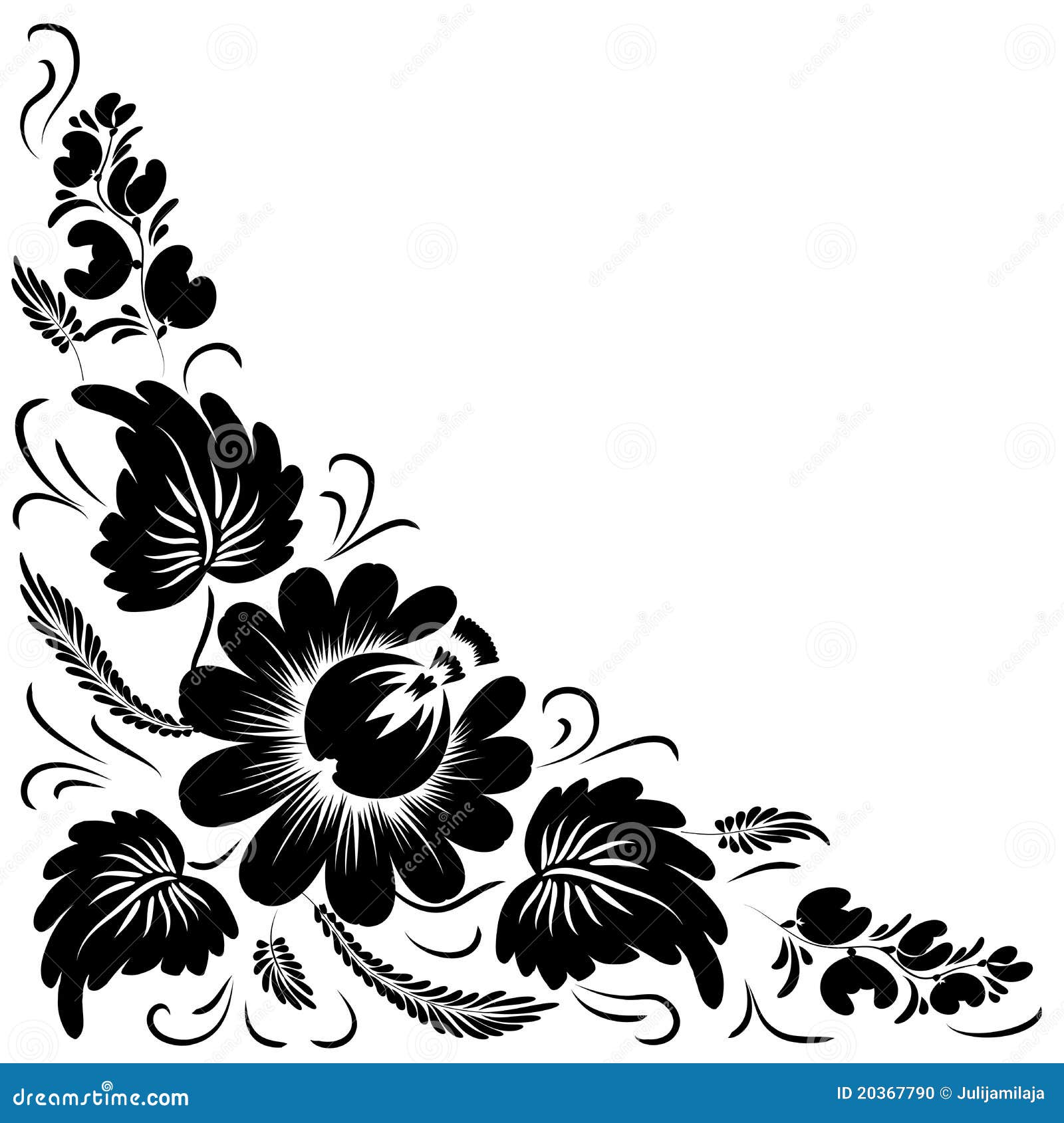 Flores Negras En Un Fondo Blanco Ilustración del Vector - Ilustración de  cabecera, negro: 20367790