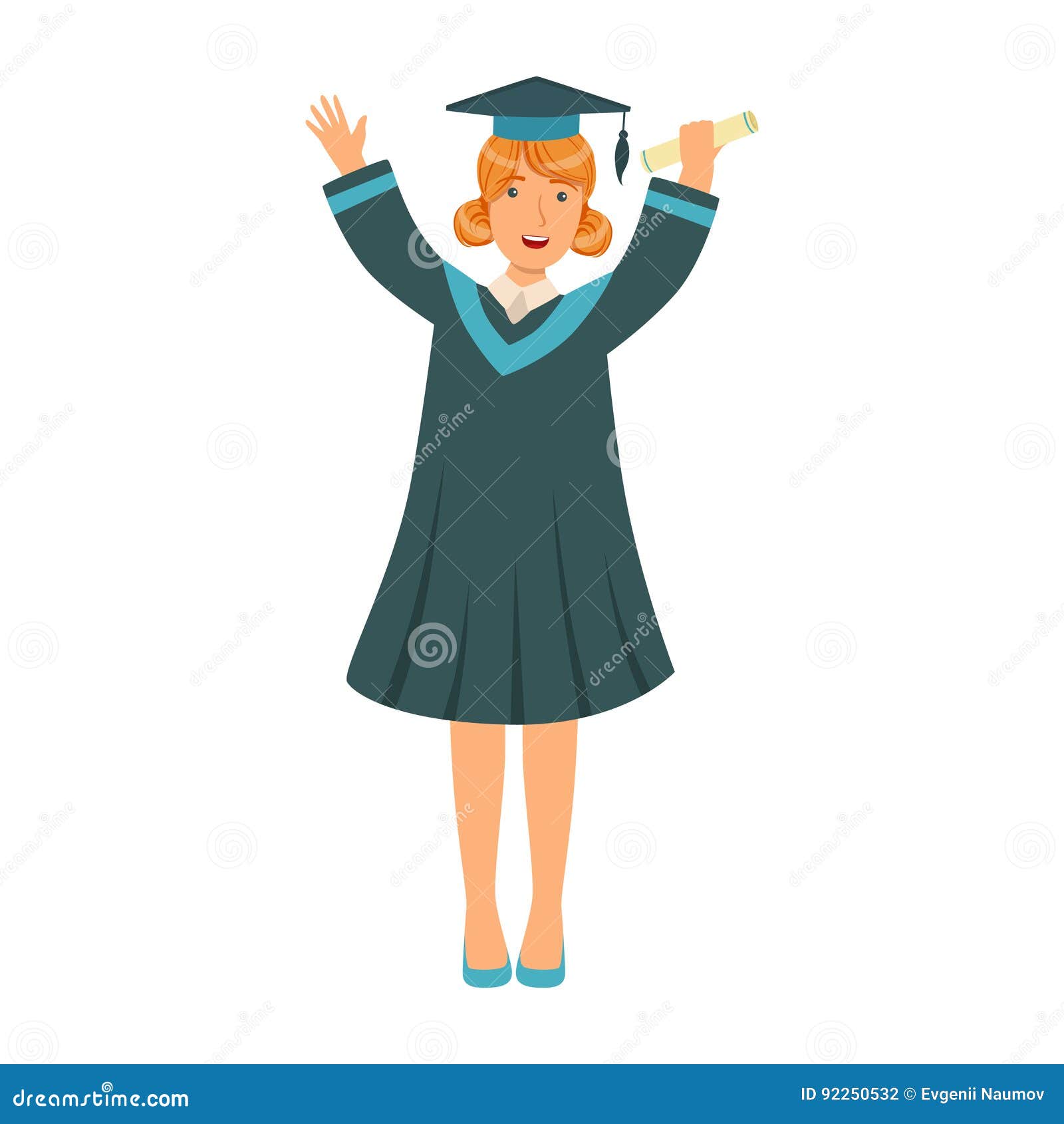 Graduating Student Girl in an Academic Gown Raising Her Hands Up ...