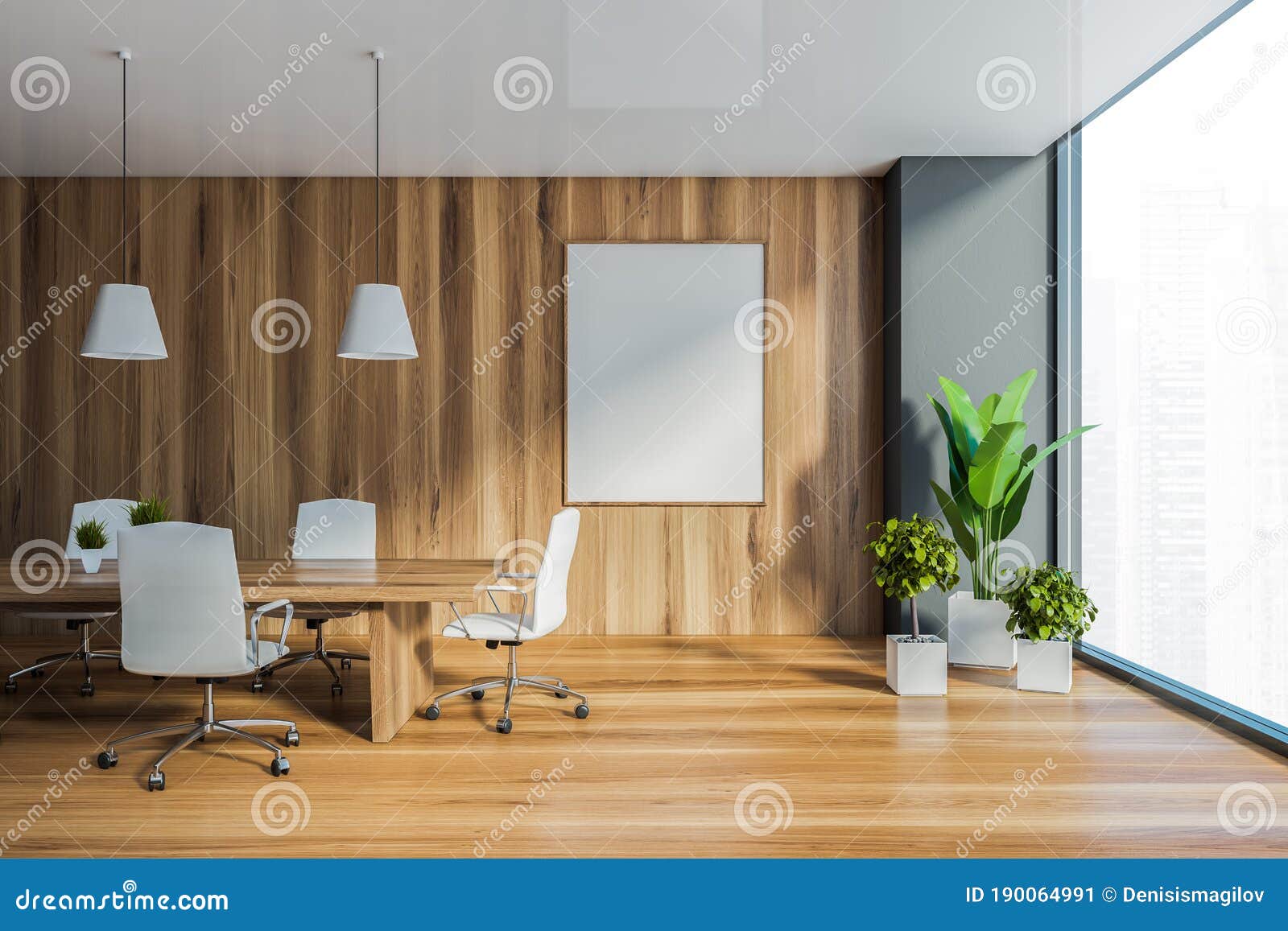 Grey and Wooden Office Meeting Room with Poster Stock Illustration ...