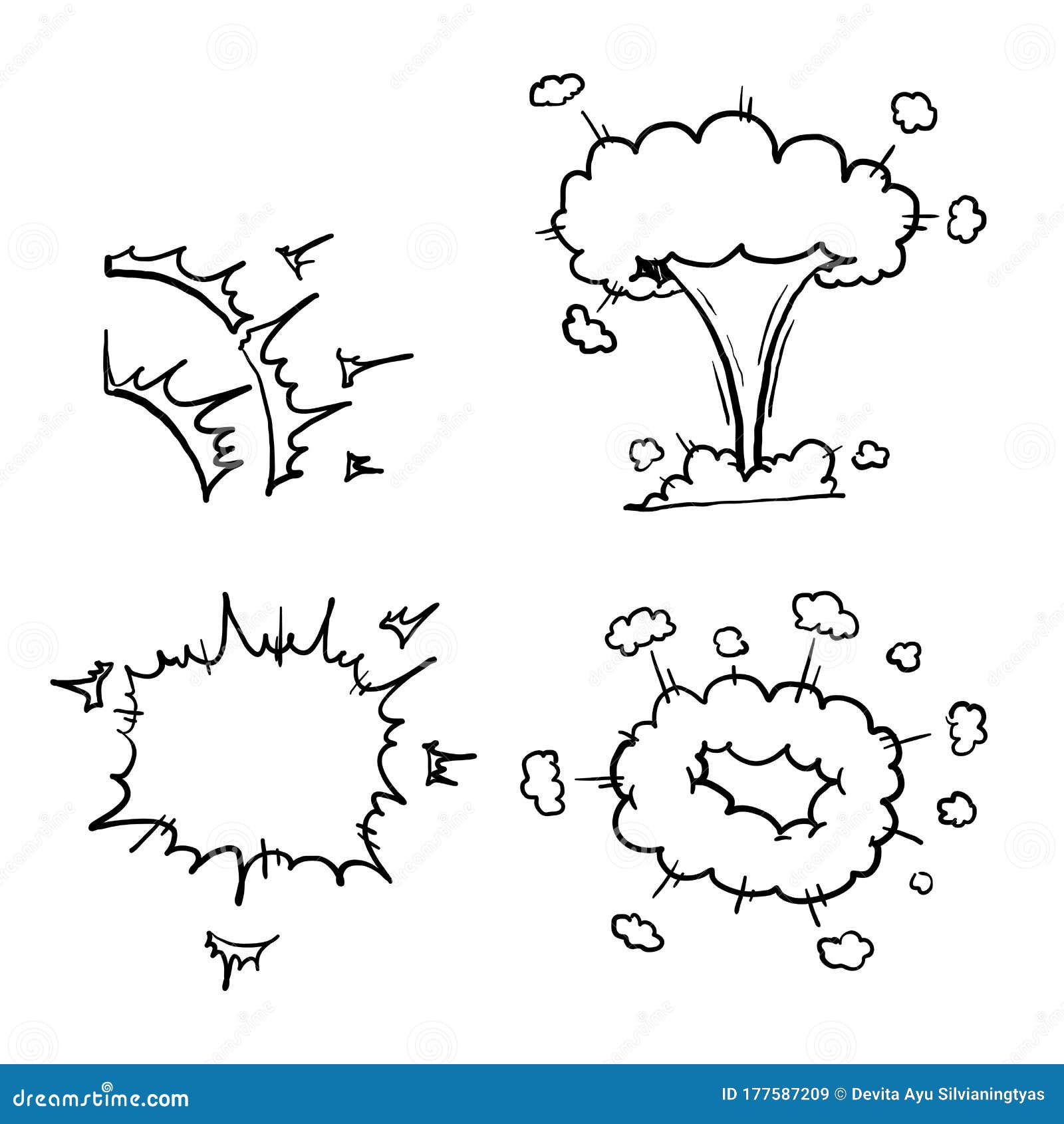 Hand Drawn Cartoon Bomb Explosion. Dynamite Explosions, Danger ...