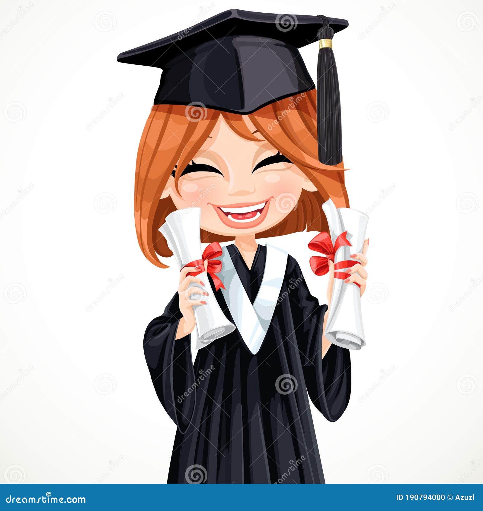 Student Girl Holding Two Diplomas Stock Illustration - Illustration of ...