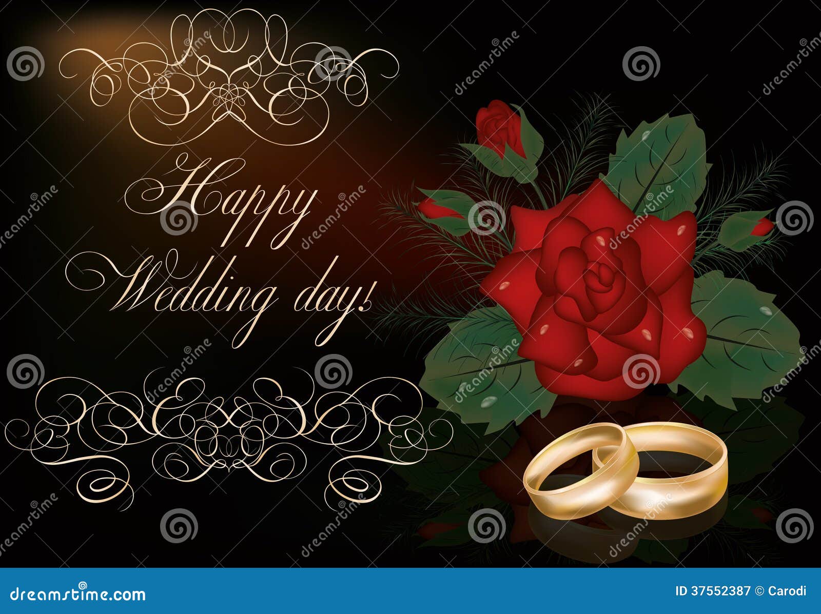 Happy Wedding Day Card with Golden Rings Stock Vector ...