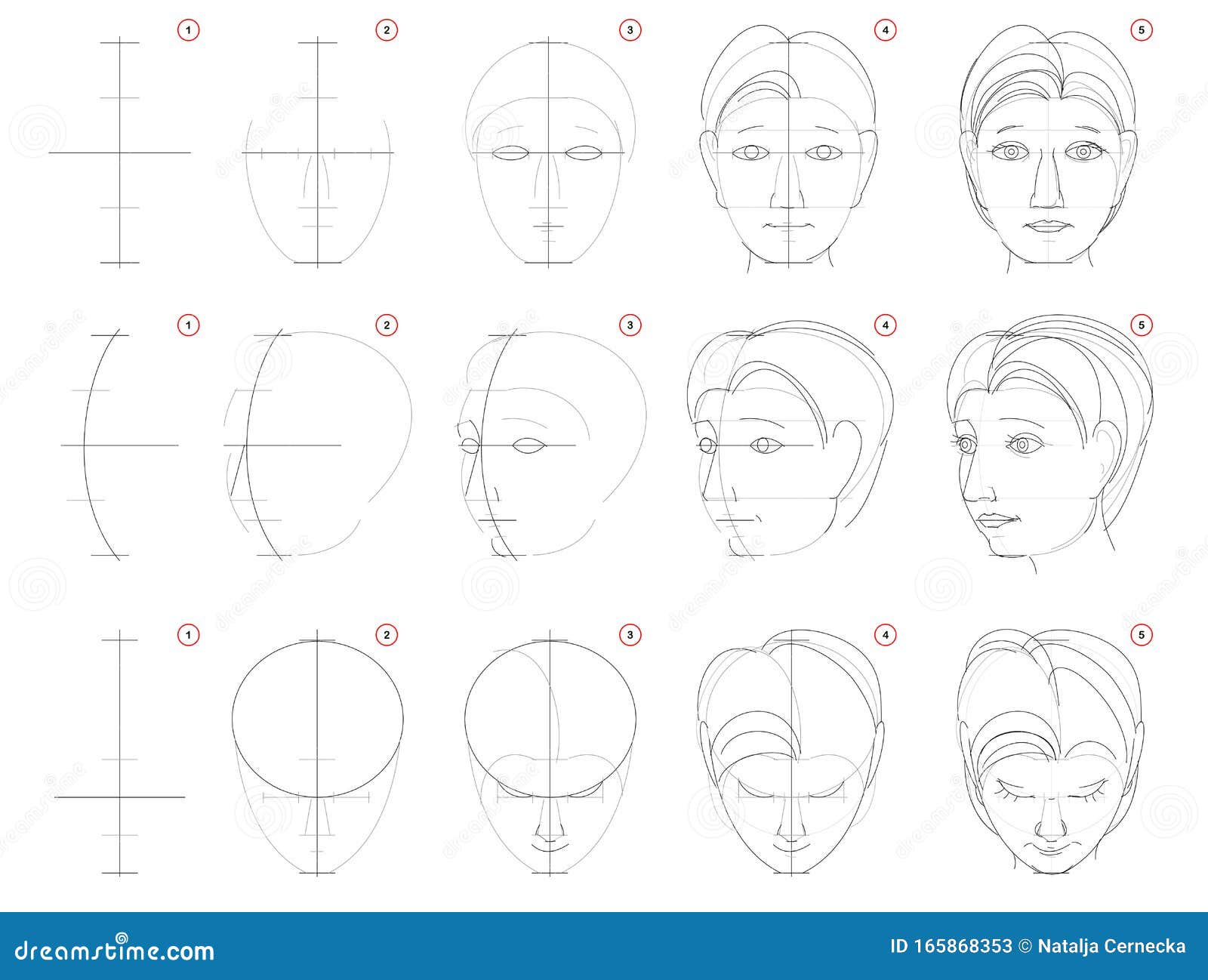 How To Draw Sketch of Human Head in Different Positions. Creation Step ...