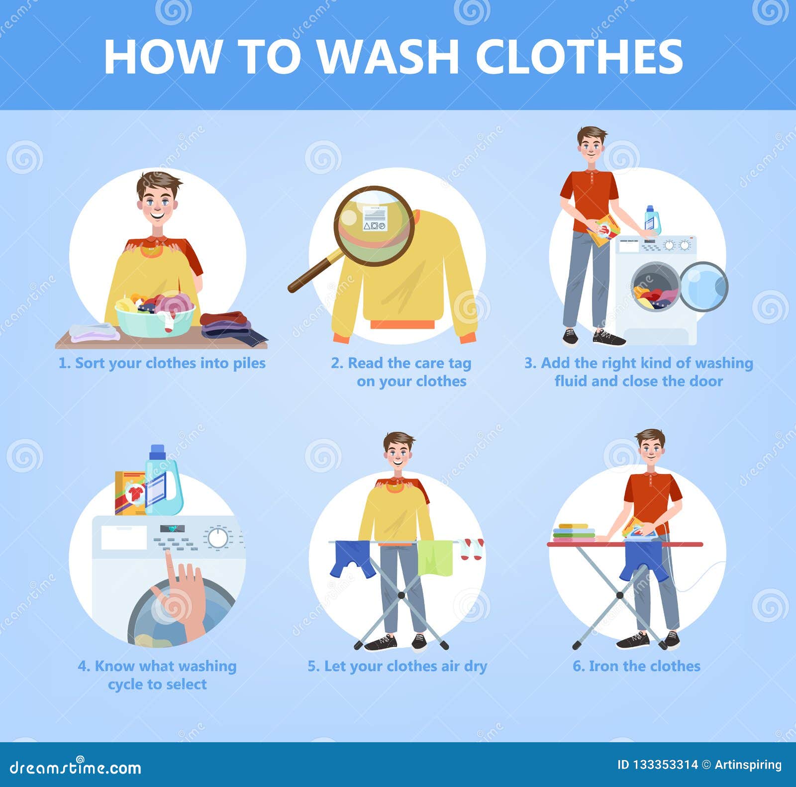 How To Wash Clothes Step-by-step Guide For Housewife Stock Vector ...