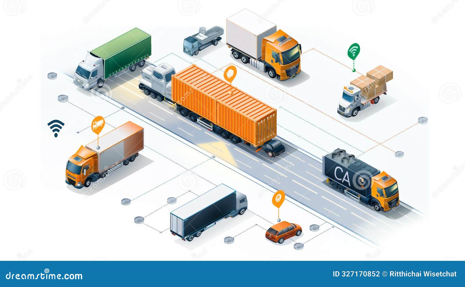 An Illustration of Various Trucks and Vehicles Connected through Smart ...