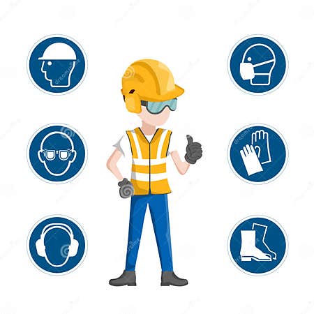 Industrial Safety Icons, Worker with His Personal Protective Equipment ...