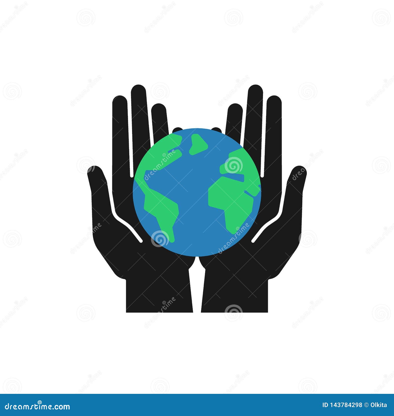 Isolated Icon of Green Planet, Earth in Black Open Hands on White ...