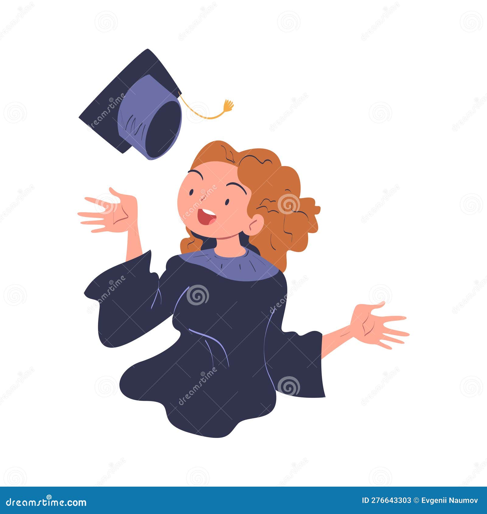 Joyful Woman Graduate Character Throwing Academic Cap Up in the Air ...