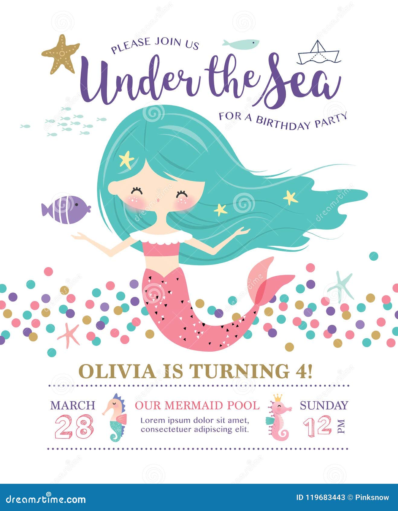 Kids Under the Sea Birthday Party Invitation Card Stock Vector ...