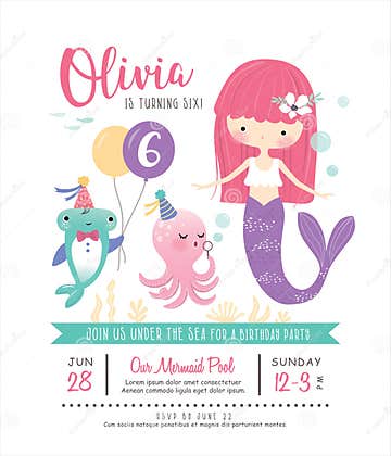 Kids Under the Sea Birthday Party Invitation Card Stock Vector ...