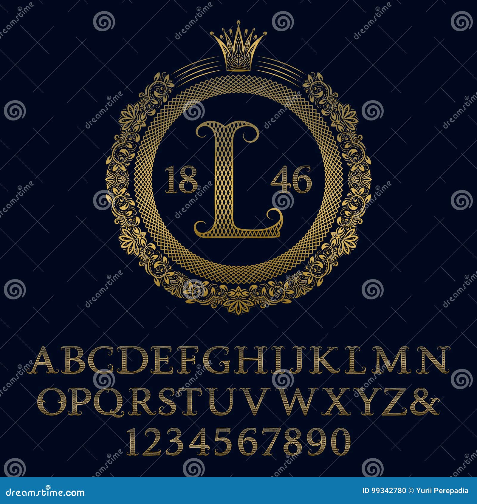 Lattice Patterned Gold Letters and Numbers with Initial Monogram Stock ...