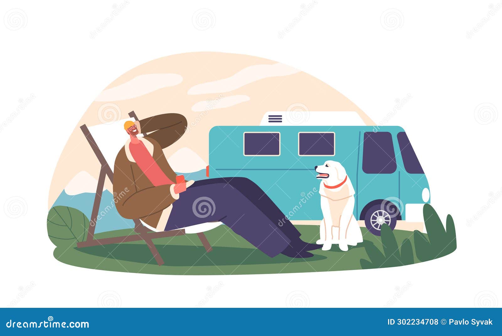 Man and His Dog Enjoy a Leisurely Weekend Outdoors, Relaxing on a ...