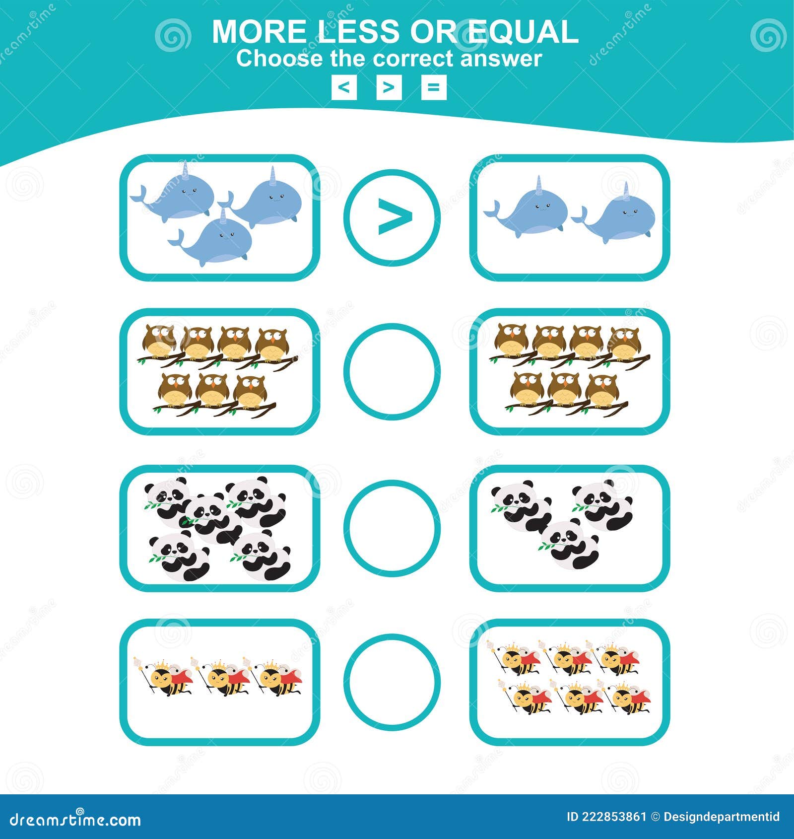 More less Equal. Math Educational Game for Children. Educational ...