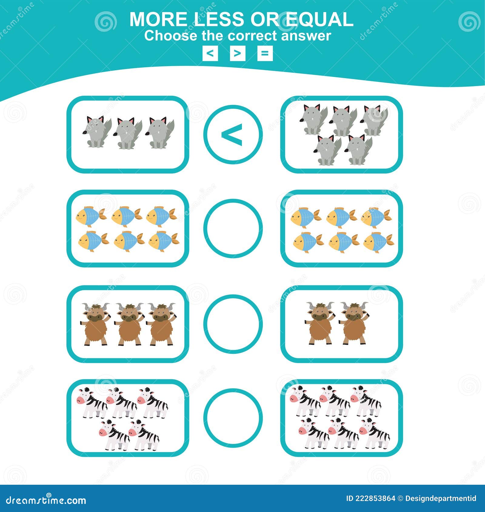 More less Equal. Math Educational Game for Children. Educational ...