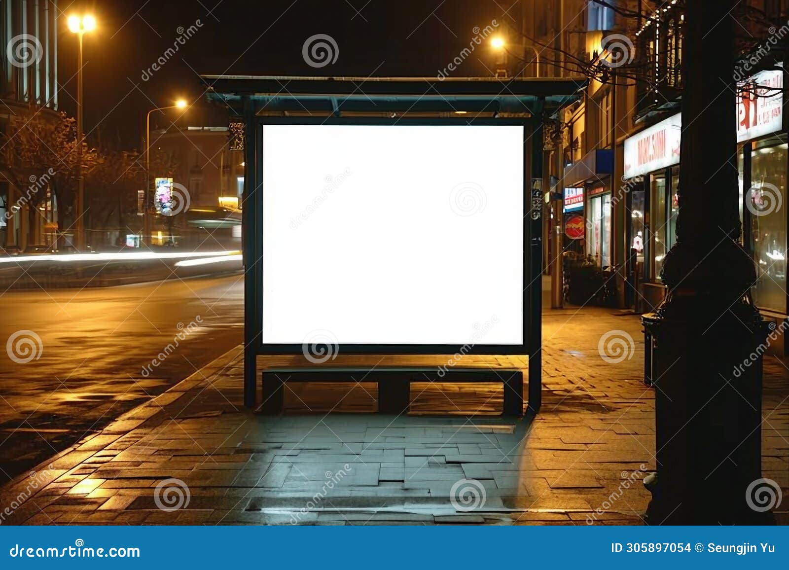 Mock Up of Template Bus Stop Lightbox at Night. Stock Photo - Image of ...