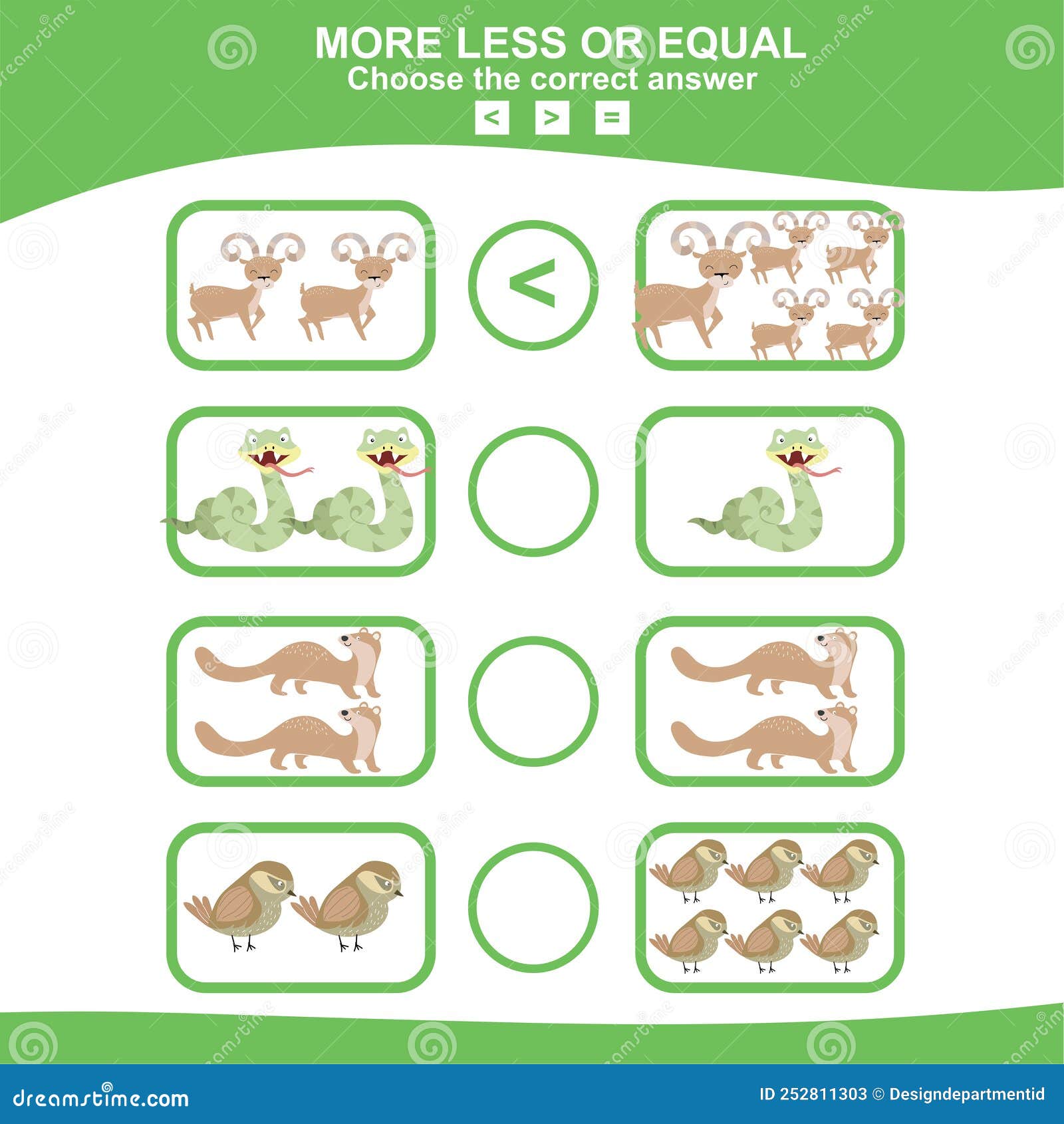 More less Equal Worksheet stock vector. Illustration of kids - 252811303