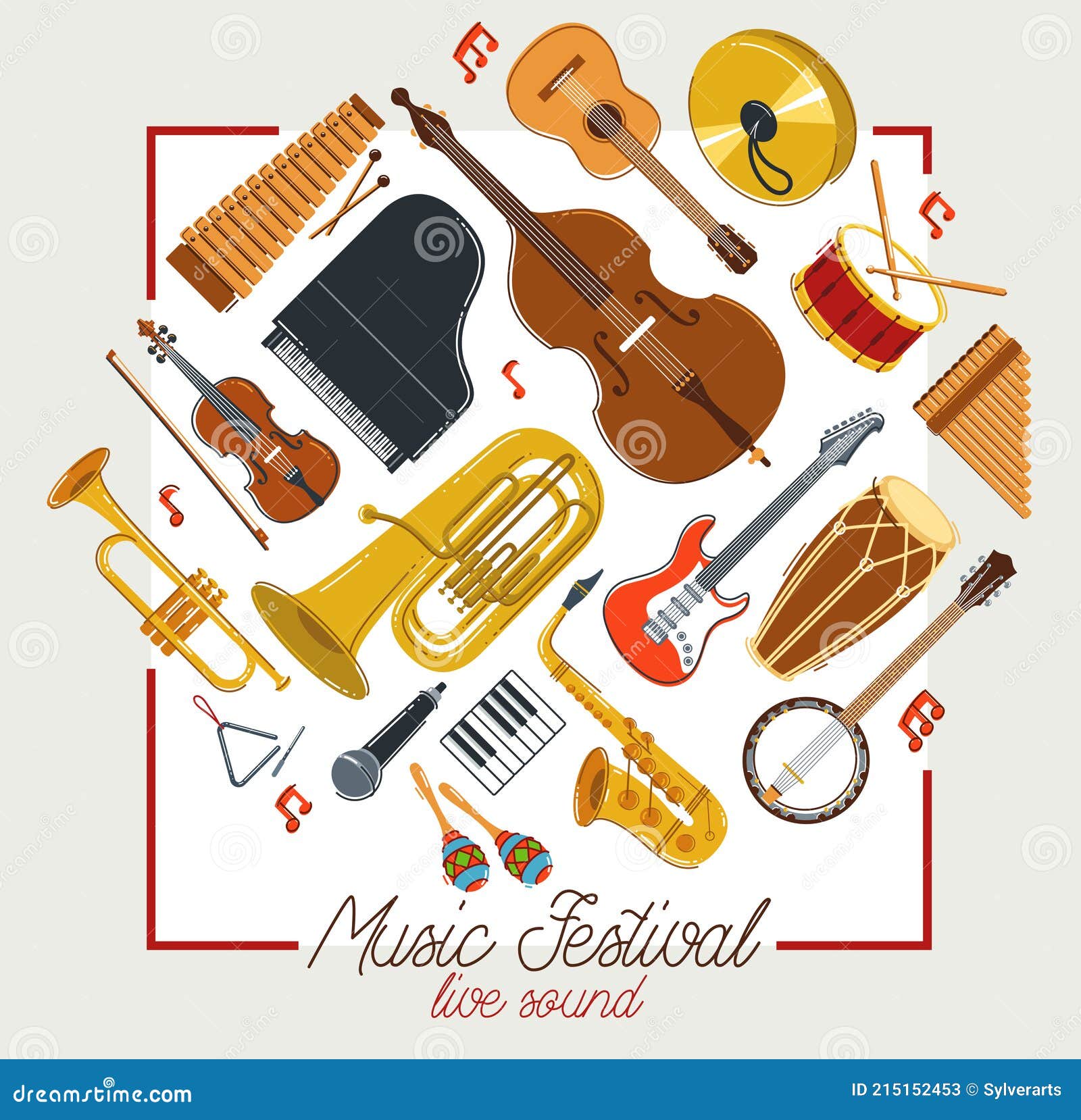 Music Orchestra Diverse Instruments Vector Flat Poster, Live Sound ...