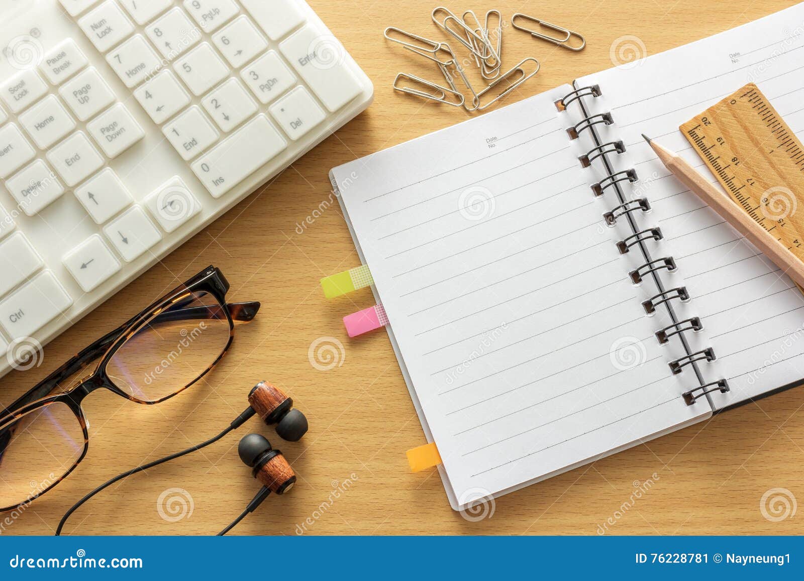 Notebook on wooden table. stock image. Image of paper - 76228781