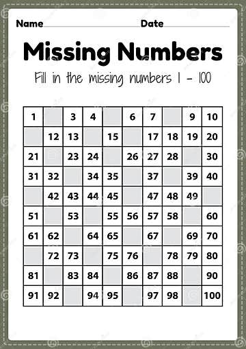 Number Worksheets, Missing Numbers 1 To 100 Printable Sheet for ...