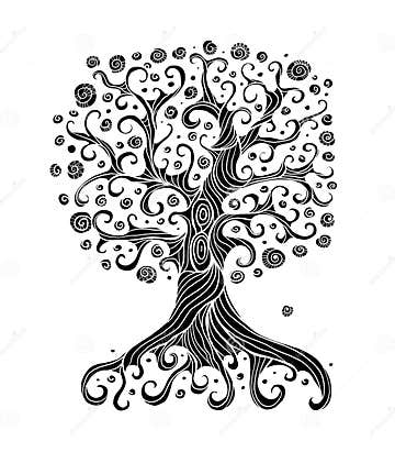 Old Big Family Tree with Roots. Isolated on White Background. Concept ...