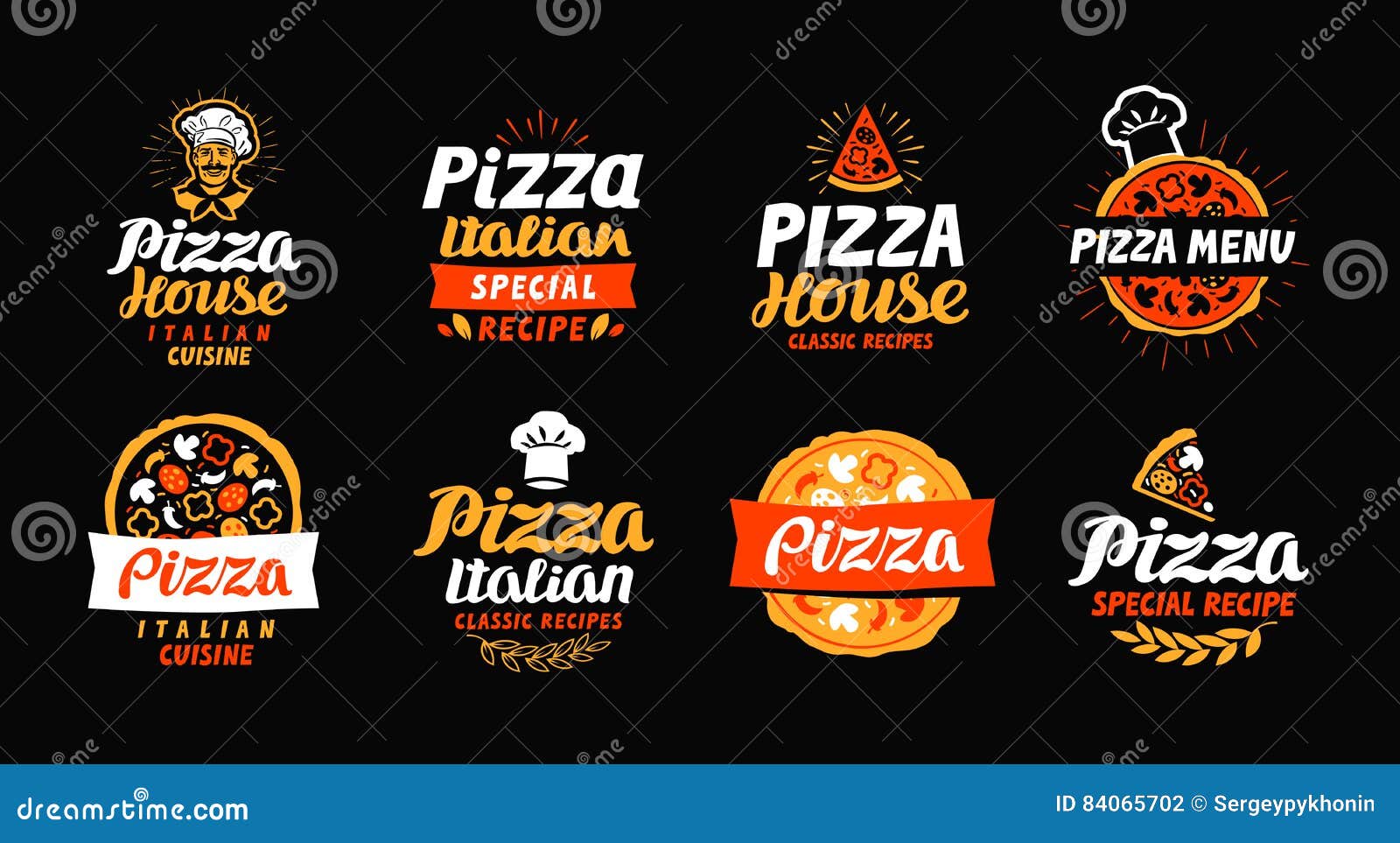 Pizza Logo, Label, Element. Pizzeria, Restaurant, Food Set Icons ...