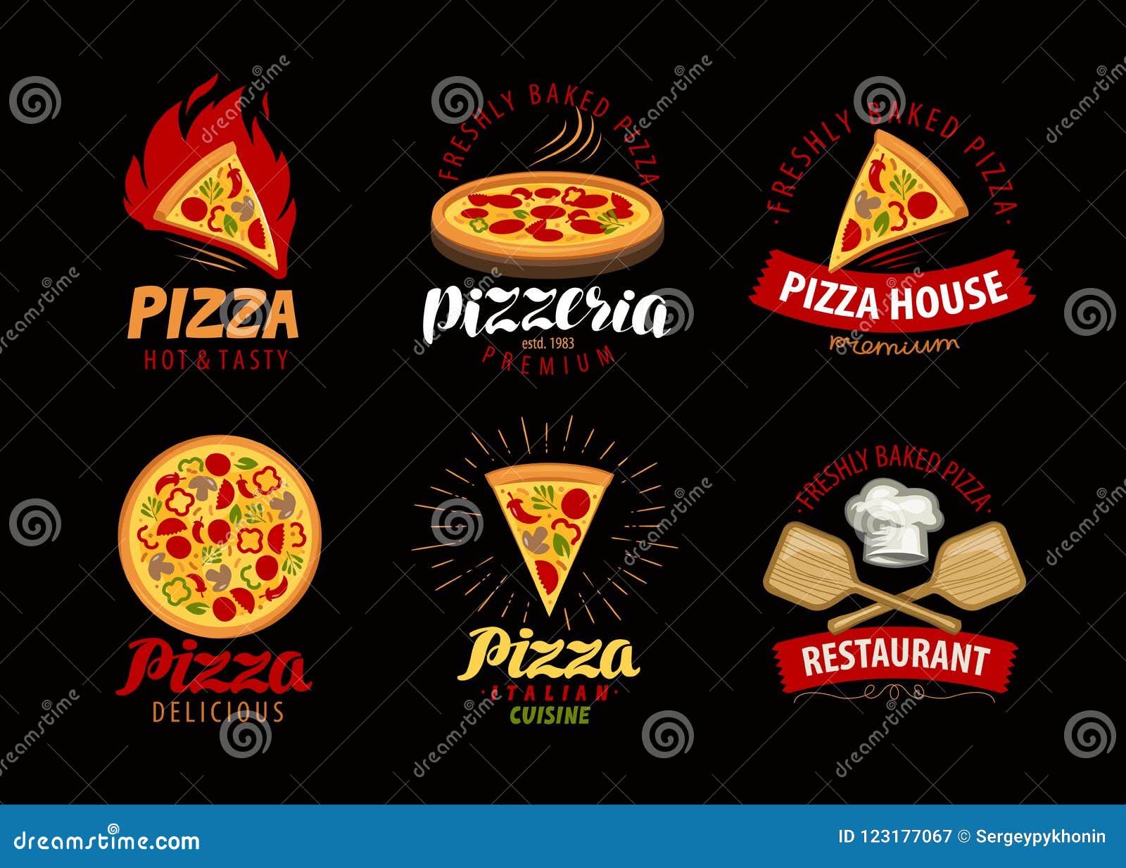 Pizza, Pizzeria Label or Logo. Elements for Menu Design Restaurant or ...