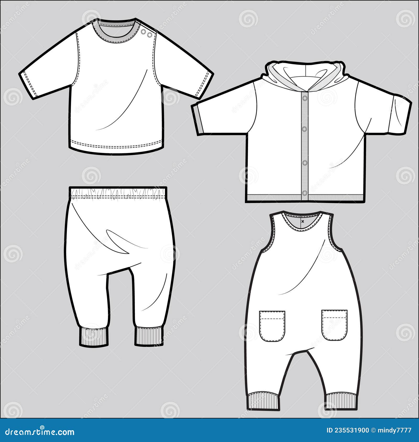 Plantilla De Diseño De Ropa De Bebé. Dibujos Técnicos Planos Ilustración  del Vector - Ilustración de knitwear, bosquejos: 235531900