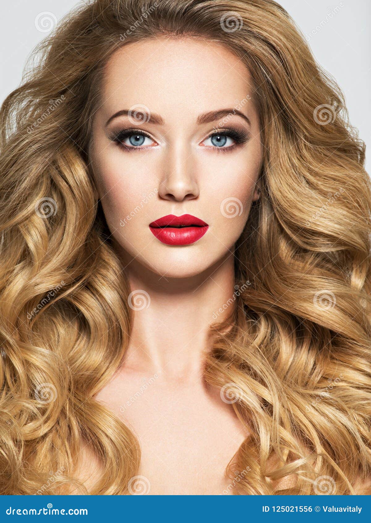 Pretty Woman With Long Hair And Red Lips Stock Photo Image Of Studio Pretty 125021556