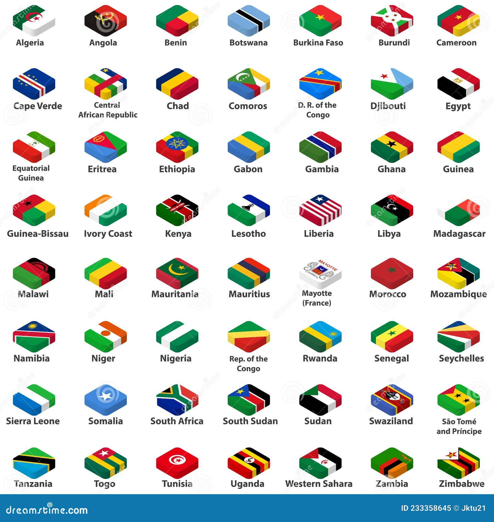 All African Countries Flags in Isometric Top View Design Stock Vector ...