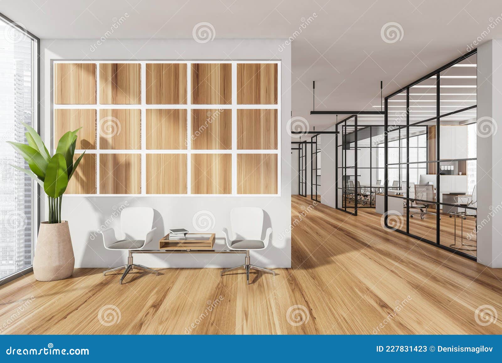 Seating Area Near the Office Corridor with Glass Entrances Stock Image ...